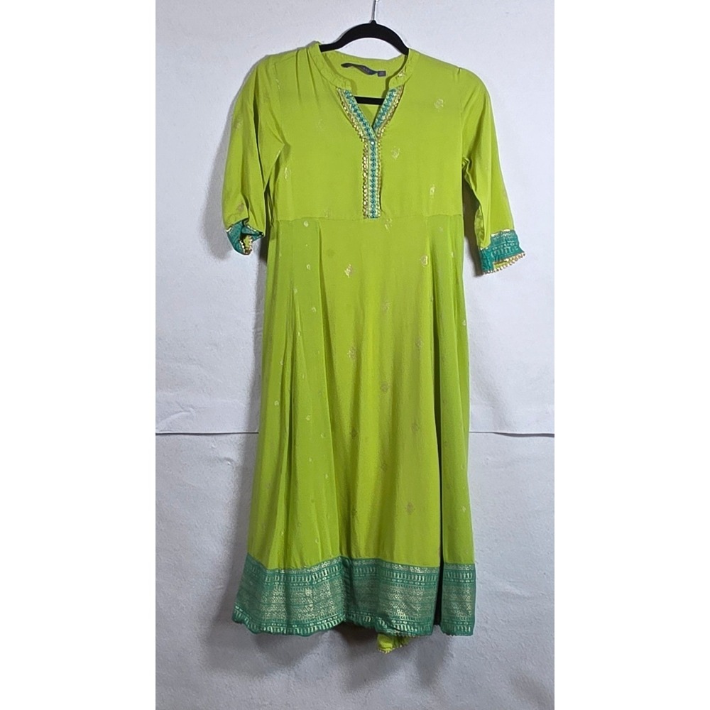 Avaasa Anarkali Kurta XS Lime Green Gold Embellished Boho Festival Dress